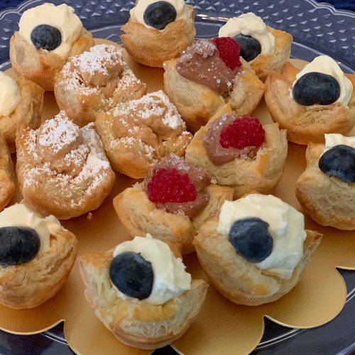 Puff Pastry with Fillings. Whipped topping and Fruit