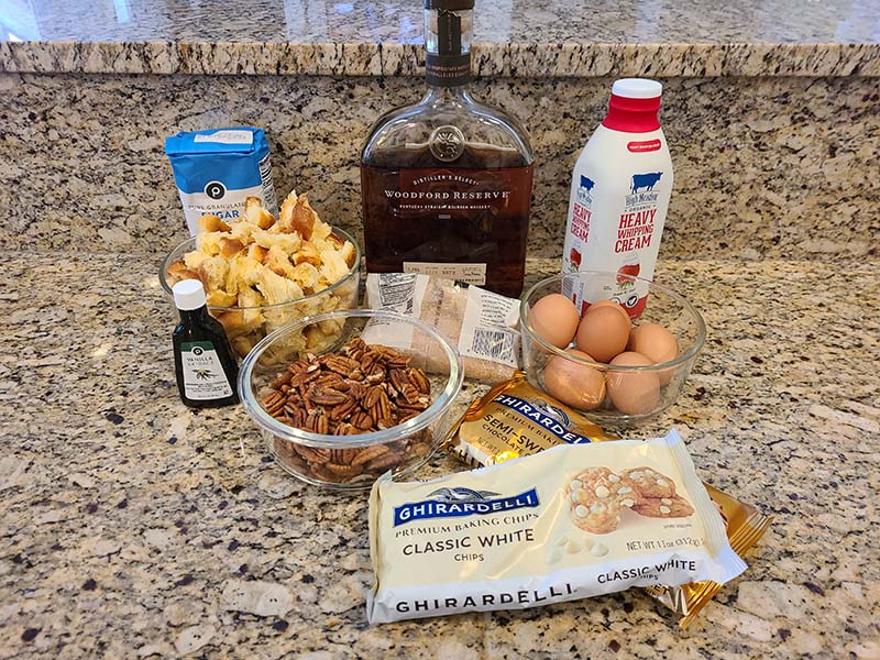 ingredients for bourbon bread pudding