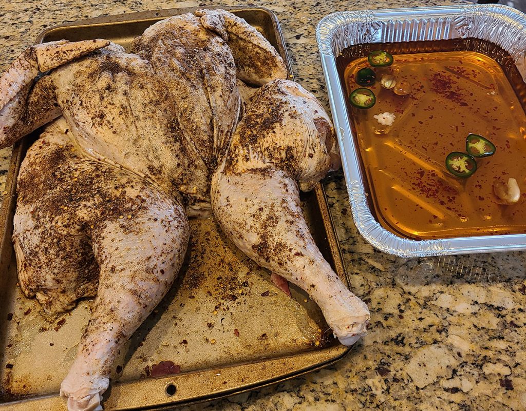 Spatchcocked turkey with smokey poultry rub