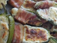 bacon wrapped roasted jalapenos stuffed with borsain cheese