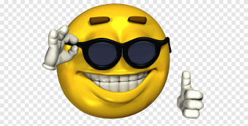 Smiley face with sunglasses and thumbs-up hand signal