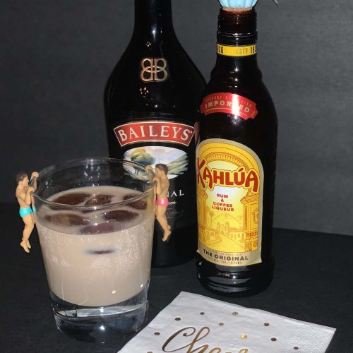 Cocktail with Kahlula, Baileys, Cream, and Frozen Coffee.