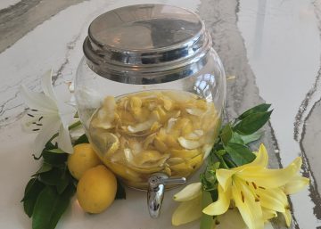 Lemon peels infusing in Vodka