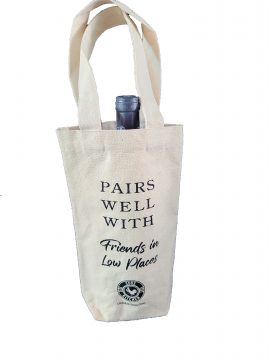 Canvas wine bag that says "Pairs Well With Friends in Low Places"
