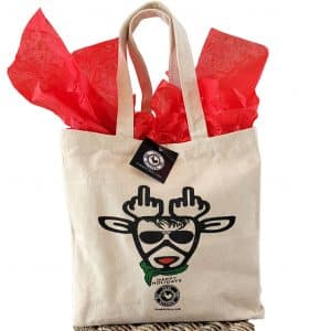 Canvas gift Bag with sassy deer who's horns look like a naughty hand gesture