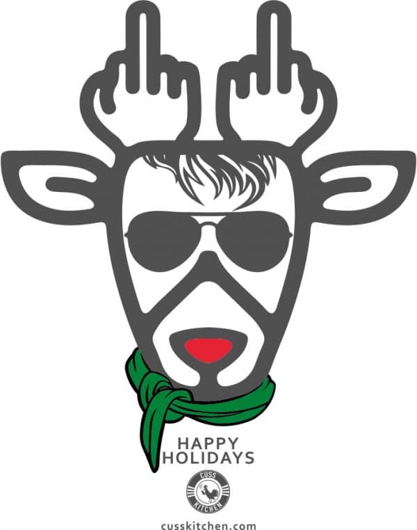 happy holidays cool deer with antlers that look like hands giving the "bird"