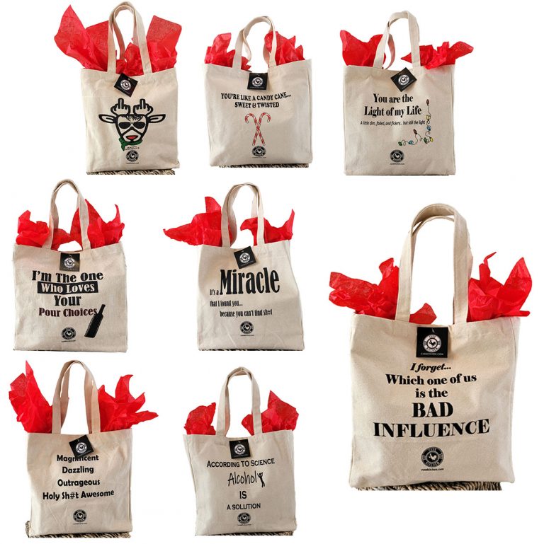 Canvas gift bags with funny sayings