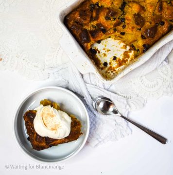 Bread pudding with whipped cream on top