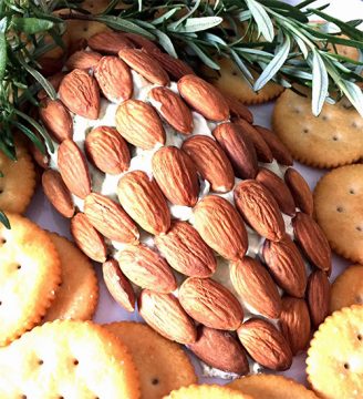 cheese ball covered in almonds