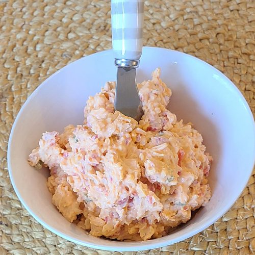 white bowl filled with pimento cheese