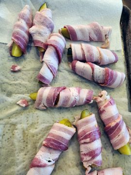 bacon wrapped pickles - uncooked